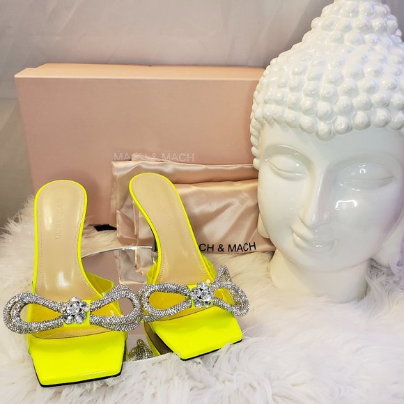 *SOLD*  Mach & Mach Double Bow Sandals, Fluo Yellow, 37.5 - Picture 1 of 5